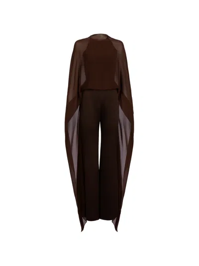 Silvia Tcherassi Ligia Cape-detail Jumpsuit In 브라운