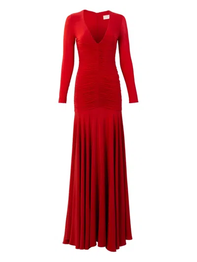 Silvia Tcherassi Lina Long-sleeve V-neck Maxi Dress In Red