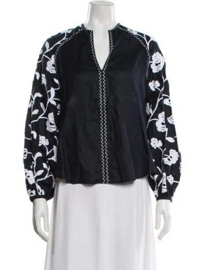 Pre-owned Silvia Tcherassi Linen Floral Print Blouse In Blue