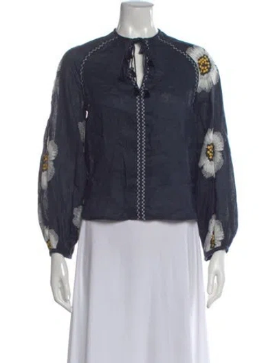 Pre-owned Silvia Tcherassi Linen Floral Print Blouse In Blue