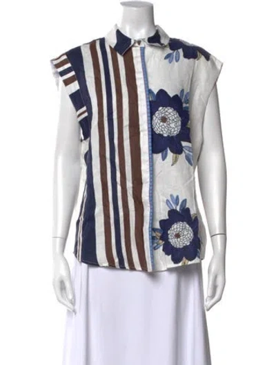 Pre-owned Silvia Tcherassi Linen Floral Print Blouse In Blue