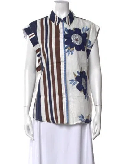 Pre-owned Silvia Tcherassi Linen Floral Print Blouse In Blue