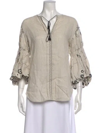 Pre-owned Silvia Tcherassi Linen Floral Print Blouse In Neutral