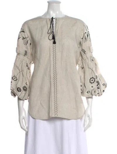 Pre-owned Silvia Tcherassi Linen Floral Print Blouse In Neutral