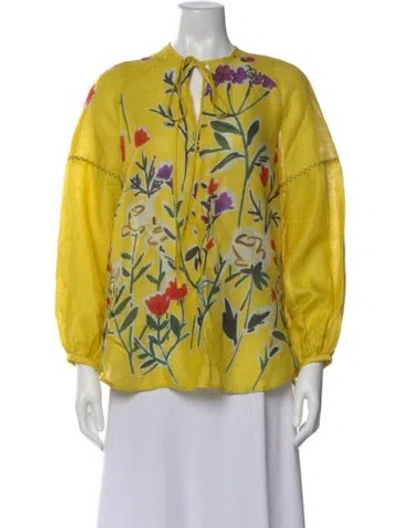 Pre-owned Silvia Tcherassi Linen Floral Print Blouse W/ Tags In Yellow