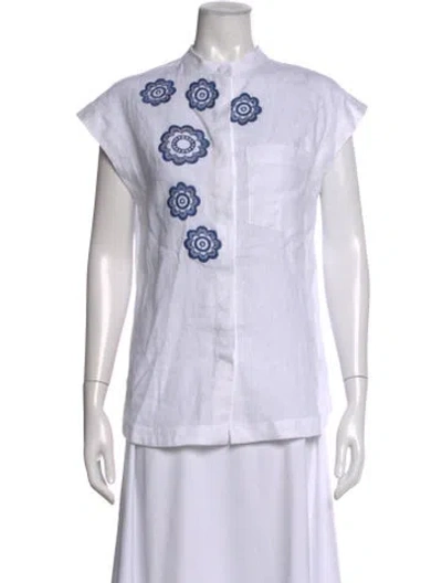 Pre-owned Silvia Tcherassi Linen Floral Print Blouse In White