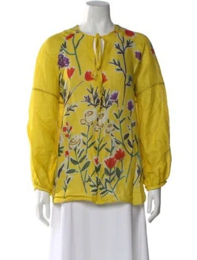 Pre-owned Silvia Tcherassi Linen Floral Print Blouse In Yellow