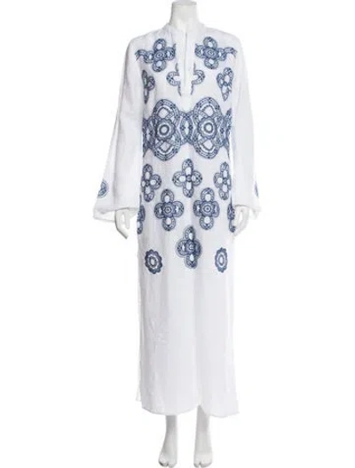 Pre-owned Silvia Tcherassi Linen Long Dress In Blue/white