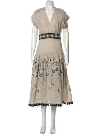 Pre-owned Silvia Tcherassi Linen Long Dress W/ Tags In Black/neutrals