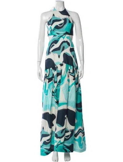 Pre-owned Silvia Tcherassi Linen Long Dress W/ Tags In Blue/green