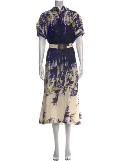 Pre-owned Silvia Tcherassi Linen Long Dress W/ Tags In Blue/neutrals