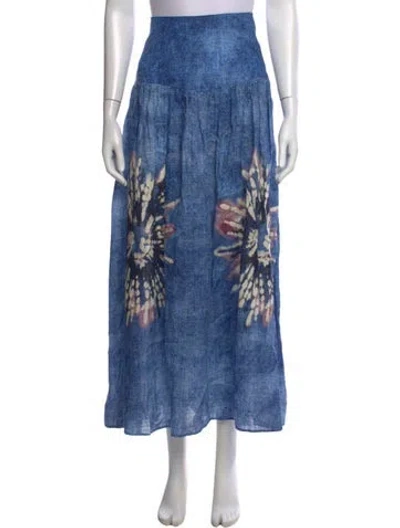 Pre-owned Silvia Tcherassi Linen Long Skirt In Blue