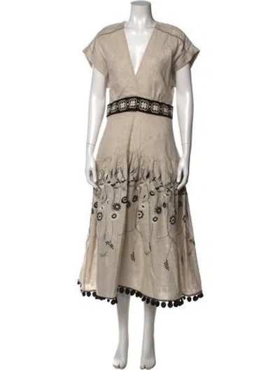 Pre-owned Silvia Tcherassi Linen Midi Length Dress In Black/neutrals