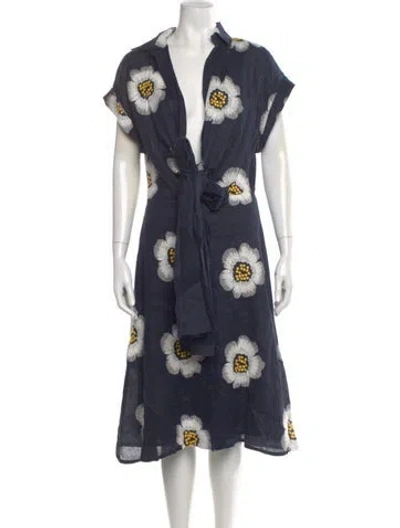 Pre-owned Silvia Tcherassi Linen Midi Length Dress In Blue