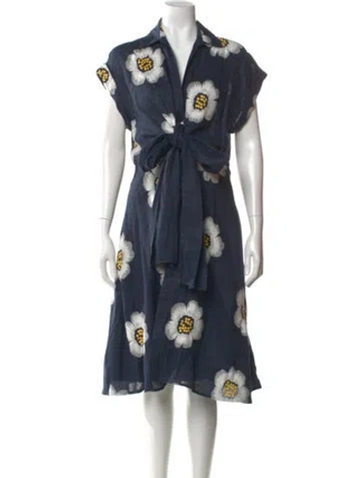 Pre-owned Silvia Tcherassi Linen Midi Length Dress In Blue