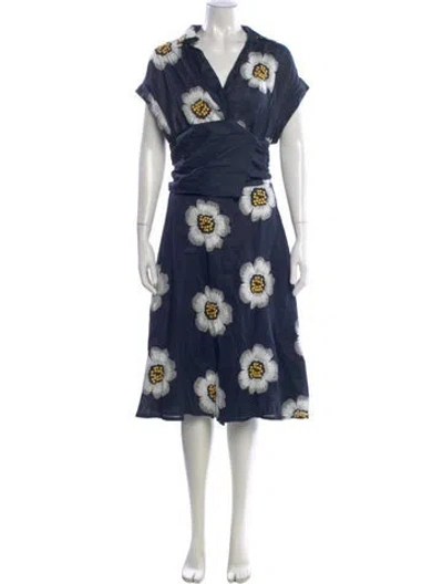 Pre-owned Silvia Tcherassi Linen Midi Length Dress In Blue