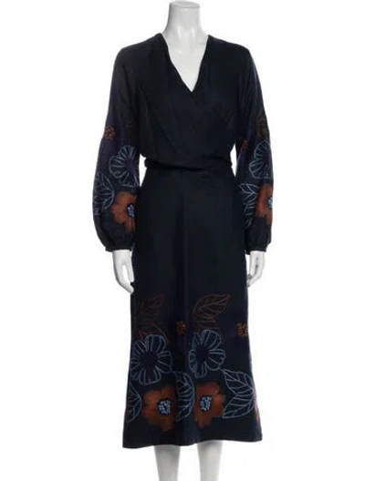 Pre-owned Silvia Tcherassi Linen Midi Length Dress In Blue
