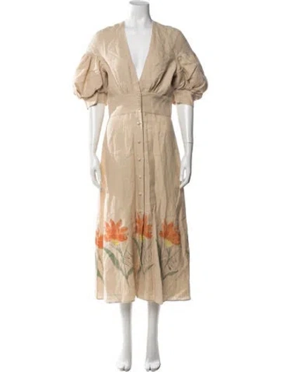 Pre-owned Silvia Tcherassi Linen Midi Length Dress W/ Tags In Neutrals