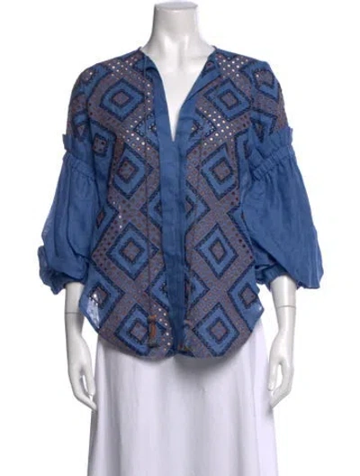 Pre-owned Silvia Tcherassi Linen Patterned Blouse In Blue