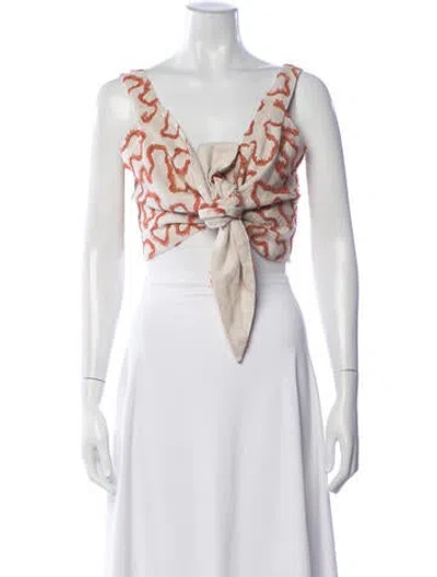 Pre-owned Silvia Tcherassi Linen Patterned Crop Top In Neutrals