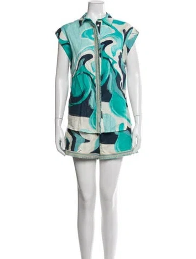 Pre-owned Silvia Tcherassi Linen Patterned Short Set In Blue