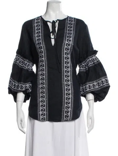 Pre-owned Silvia Tcherassi Linen Printed Blouse In Blue