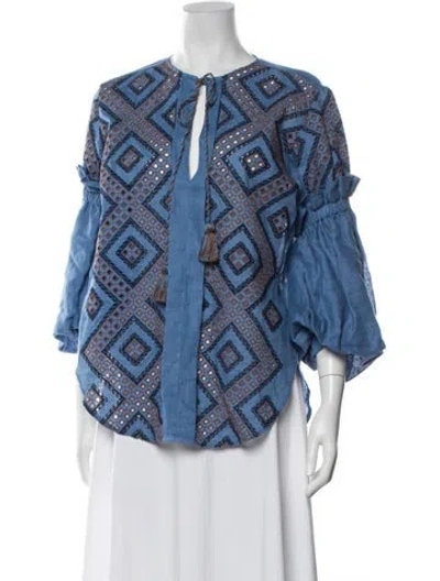 Pre-owned Silvia Tcherassi Linen Printed Blouse In Blue