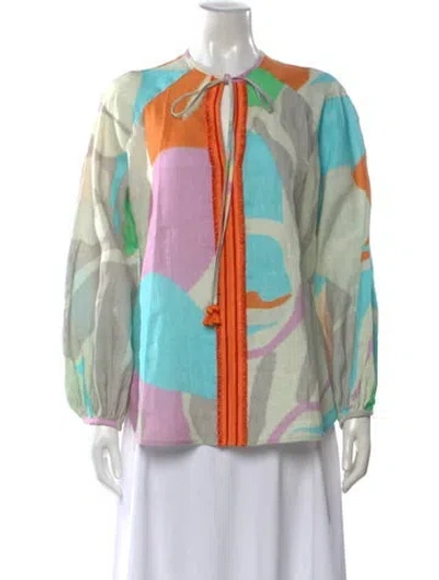 Pre-owned Silvia Tcherassi Linen Printed Blouse In Green