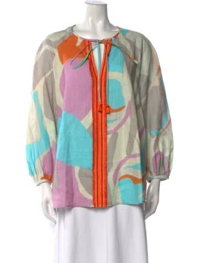 Pre-owned Silvia Tcherassi Linen Printed Blouse In Multi