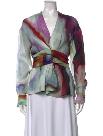 Pre-owned Silvia Tcherassi Linen Printed Blouse In Multicolor