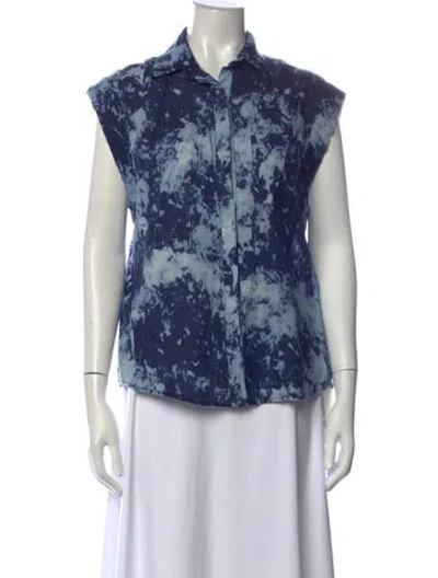 Pre-owned Silvia Tcherassi Linen Tie-dye Print Blouse In Blue
