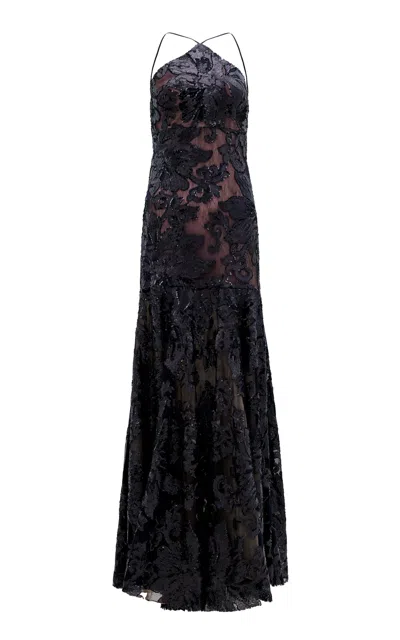 Silvia Tcherassi Lottise Floral Drop Waist Gown In Black