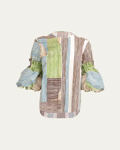 Silvia Tcherassi Lucaya Abstract-print Puff-sleeve Blouse In Multi