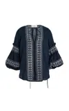 Silvia Tcherassi Lucaya Embroidered Linen-blend Blouse In Blue