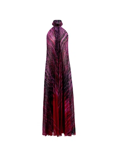 Silvia Tcherassi Lucia Pleated Abstract-print Maxi Dress In Purple