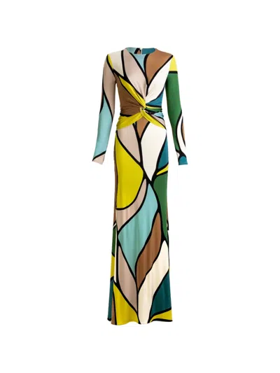 Silvia Tcherassi Lucian Twisted Print Maxi Dress In Yellow