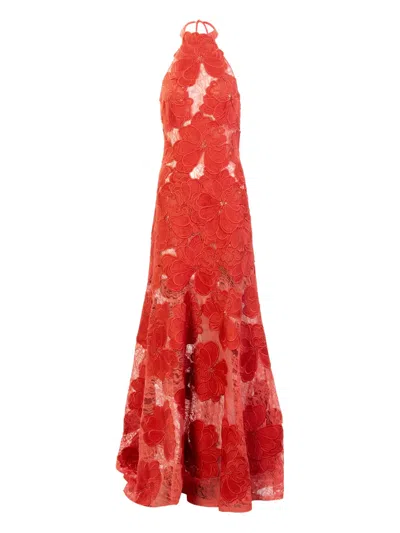 Silvia Tcherassi Mab Floral Lace Maxi Dress In Red