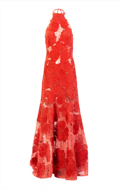Silvia Tcherassi Mab Sheer Halter Dress In Orange