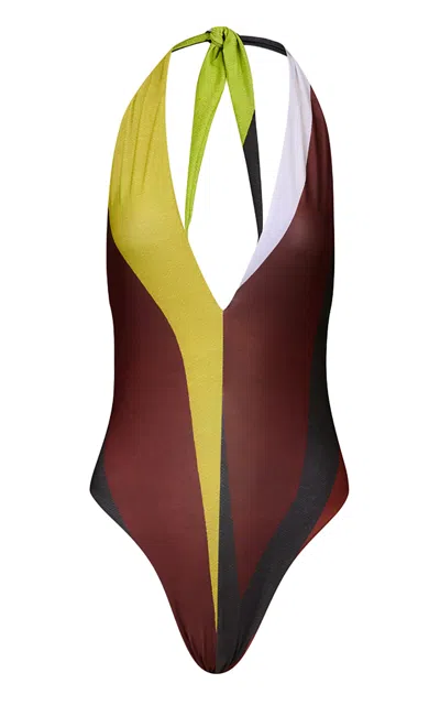 Silvia Tcherassi Macumba Swim Bodysuit In Brown
