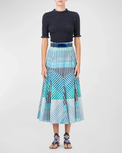 Silvia Tcherassi Madaini Abstract Striped Maxi Skirt In Blue