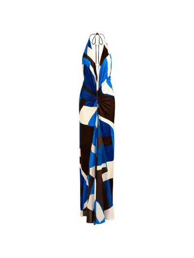 Silvia Tcherassi Malek Geometric-print Halterneck Maxi Dress In 블루