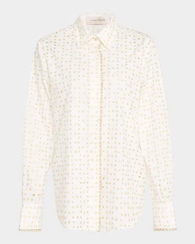 Silvia Tcherassi Metallic Dot Eyelet Embroidered Button-down Shirt In White