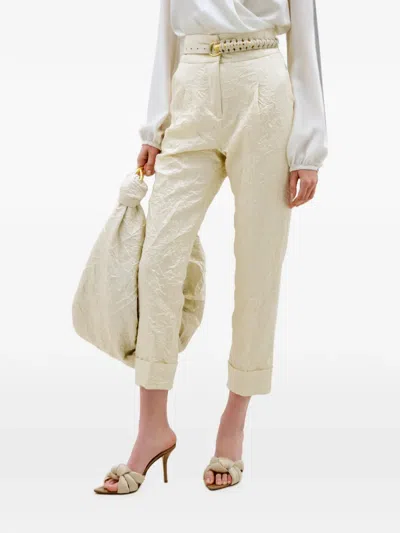 Silvia Tcherassi Moad Crinkled-finish Cropped Trousers In White
