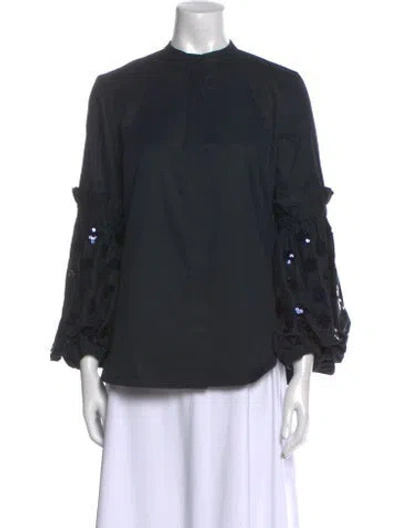 Pre-owned Silvia Tcherassi Mock Neck Three-quarter Sleeve Button-up Top In Gray