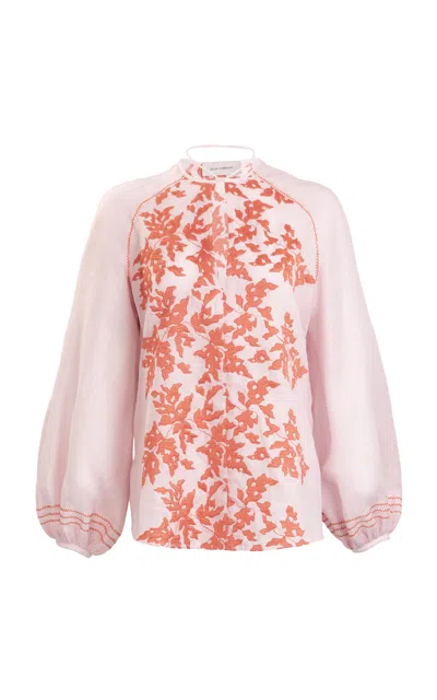Silvia Tcherassi Molveno Tie-neck Linen-cotton Top In Pink