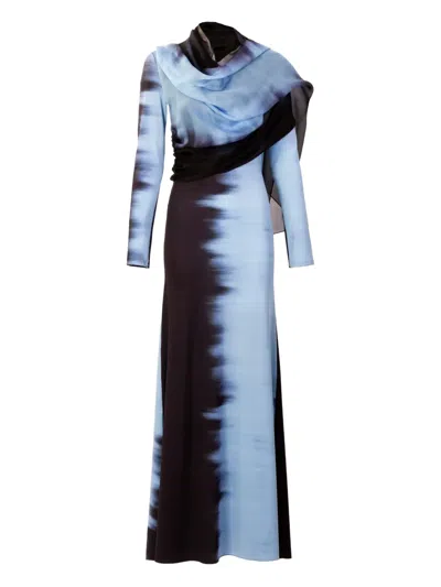 Silvia Tcherassi Moon Draped Maxi Dress In Blue