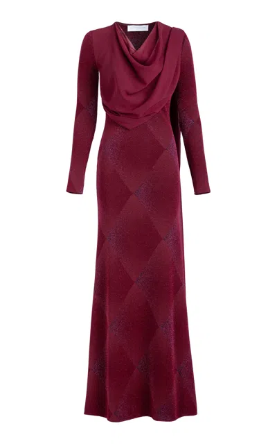 Silvia Tcherassi Moon Silk-blend Draped Maxi Dress In Burgundy