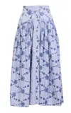 Silvia Tcherassi Narel Cotton Floral Midi Skirt In Blue