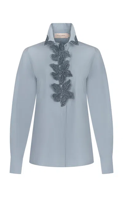 Silvia Tcherassi Naroa Embellished Cotton Shirt In Blue