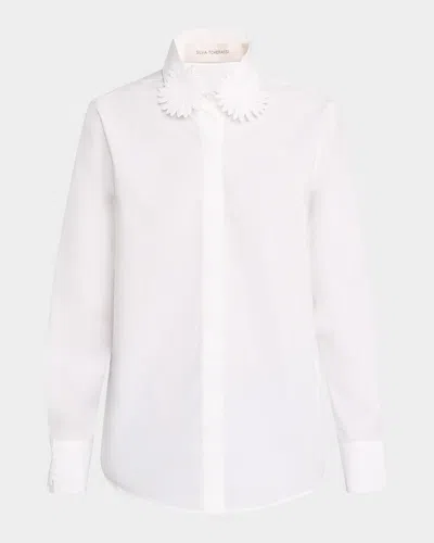 Silvia Tcherassi Naroa Flower Embroidered Cotton Button-down Blouse In White